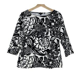 Talbots White Black Floral Top Size Medium Petite